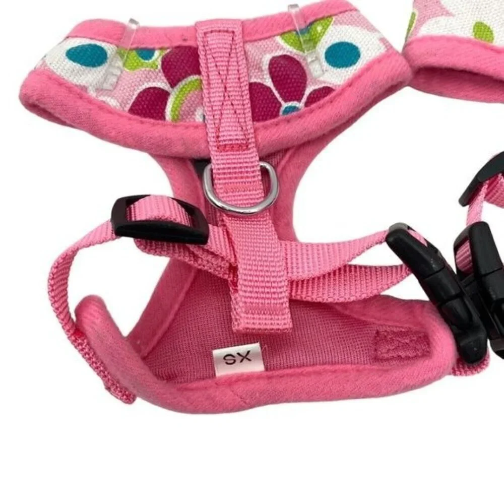 Dog Harness Set Of 2 Pink Floral Mod Print XS Flaw